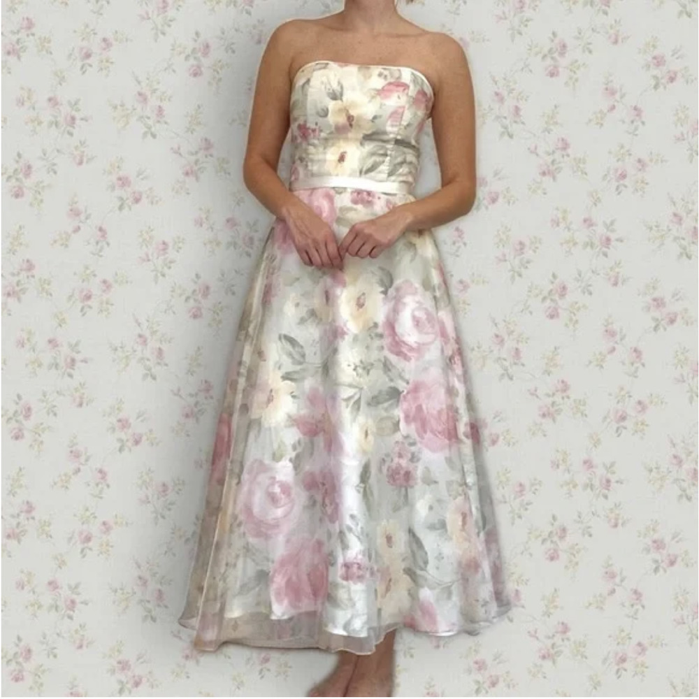 Scott McClintock Strapless Floral Dress - Pink and Cream